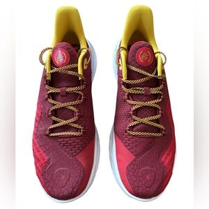 Under Armour Curry 11 Bruce Lee Fire Maroon Yellow Basketball Shoes Size 16